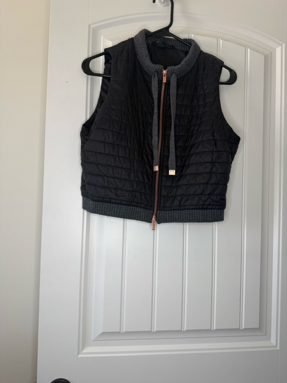Athleta Black Quilted Vest with Gray Ribbed Collar